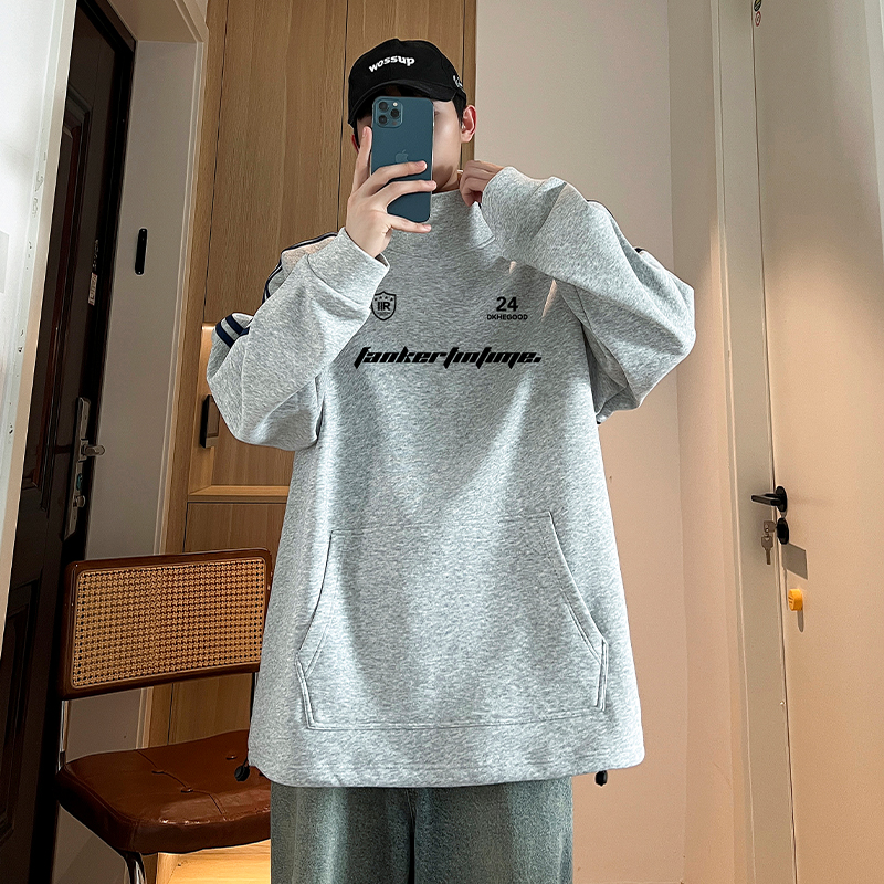 2025男三条杠夹克外套上衣休闲印花纯棉奥戴尔银狐绒运动宽松立领