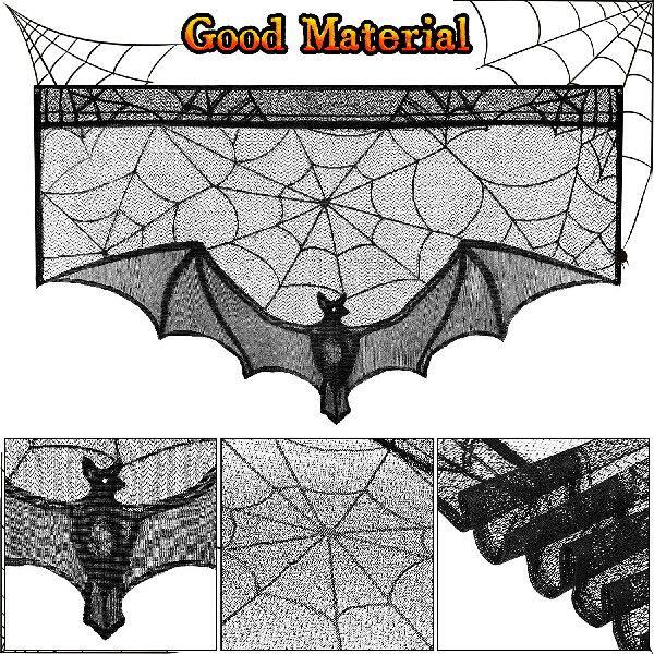 极速Halloween Bat Table Runner Black Spider Web Lace Ta.blec