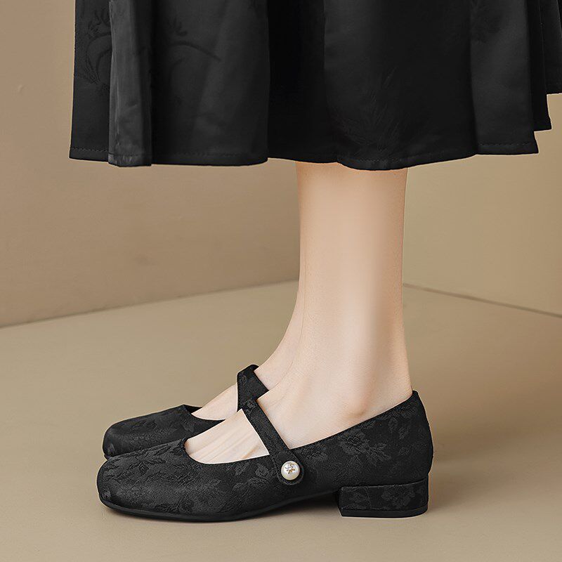 新品国潮风中式i绣花玛丽珍鞋女夏低跟单鞋配马面裙旗袍大码女鞋4