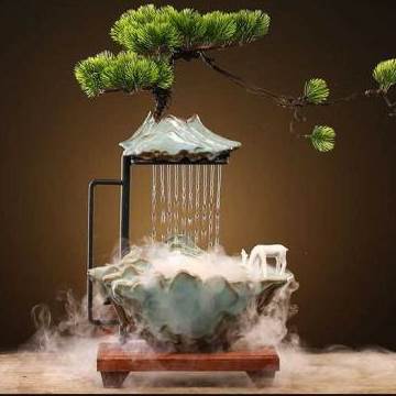 极速新新中式高山流水生财摆件循环办公室茶桌客厅V加湿器乔迁开