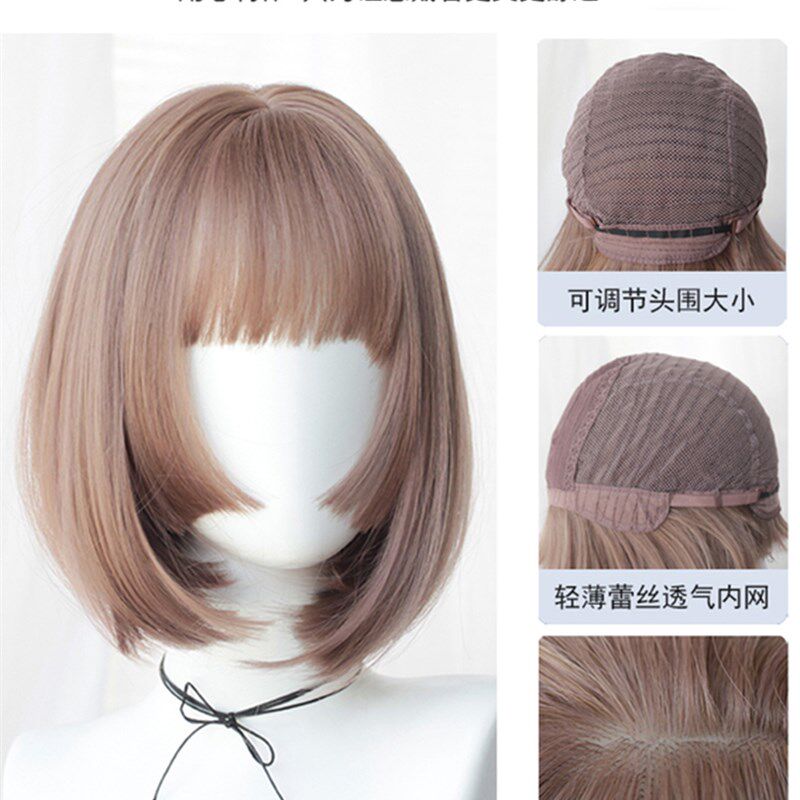新品假发女真实自然粉色bobxo头短发日系公主切姬发式齐刘海全头