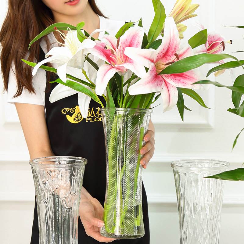 极速新疆西藏大号透明玻璃花瓶水培百合I观音富贵竹鲜花插花瓶客