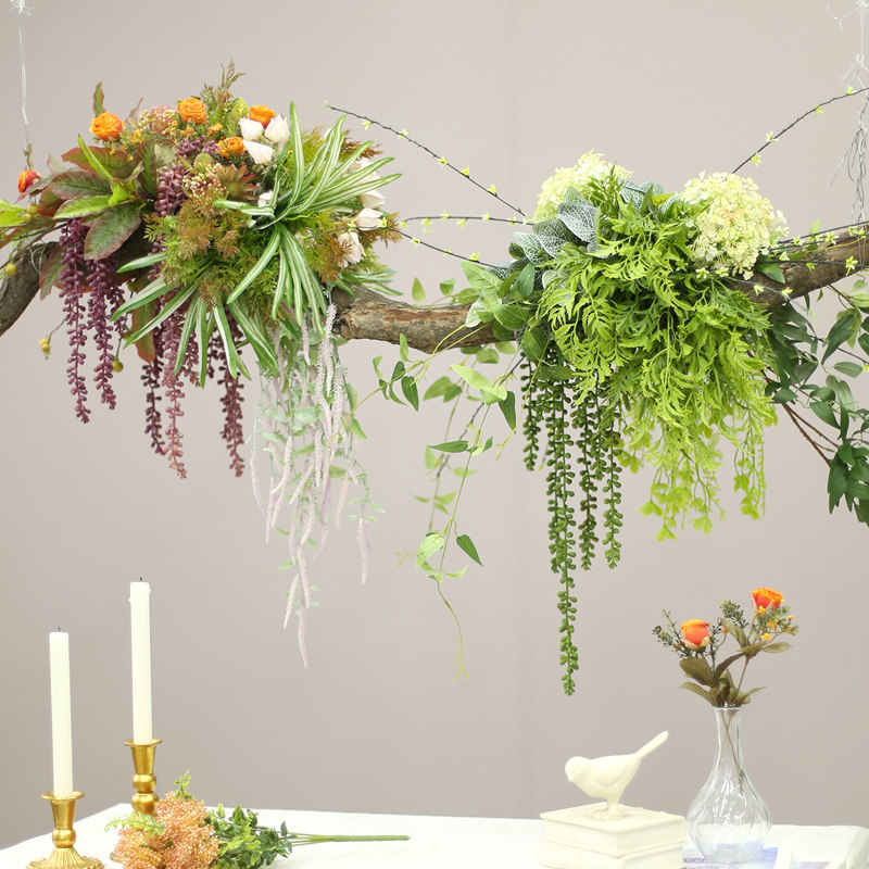 新品仿真蕨类植物树木吊花室内装饰植物吊顶垂O挂设计绿植餐厅酒