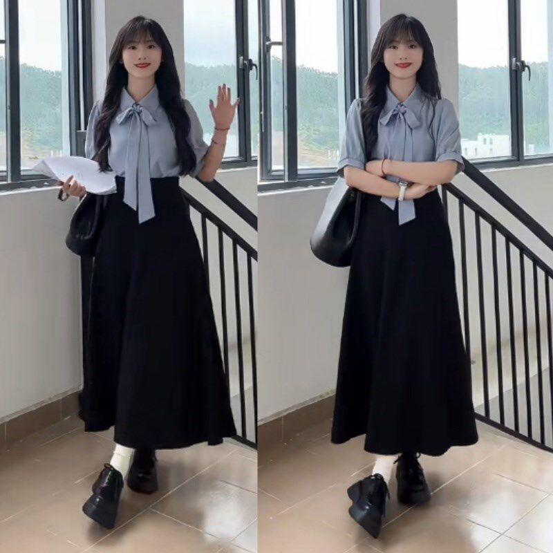 新品雪纺a蝴蝶结短袖衬衫女夏季大学生教资面试正装职场穿搭两件