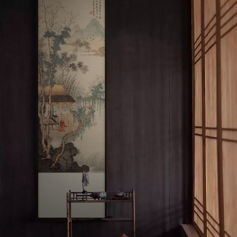 新中式禅意装饰画书房茶室过道组合D多联挂画酒店别墅山水人物壁图片