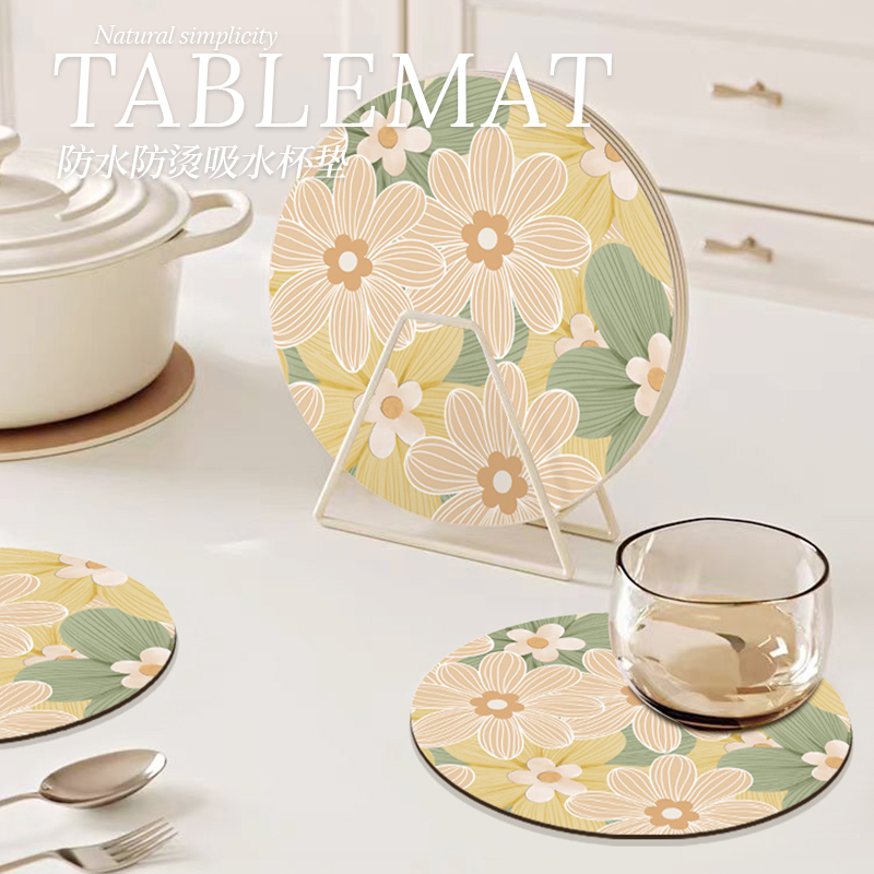 小清新花朵ins风圆形杯垫吸水垫硅藻泥防烫水杯垫硅胶杯子沥水垫