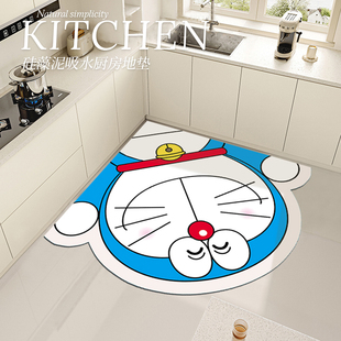 哆啦A梦卡通厨房硅藻泥吸水地垫耐脏防滑地毯防油防水防污脚垫子