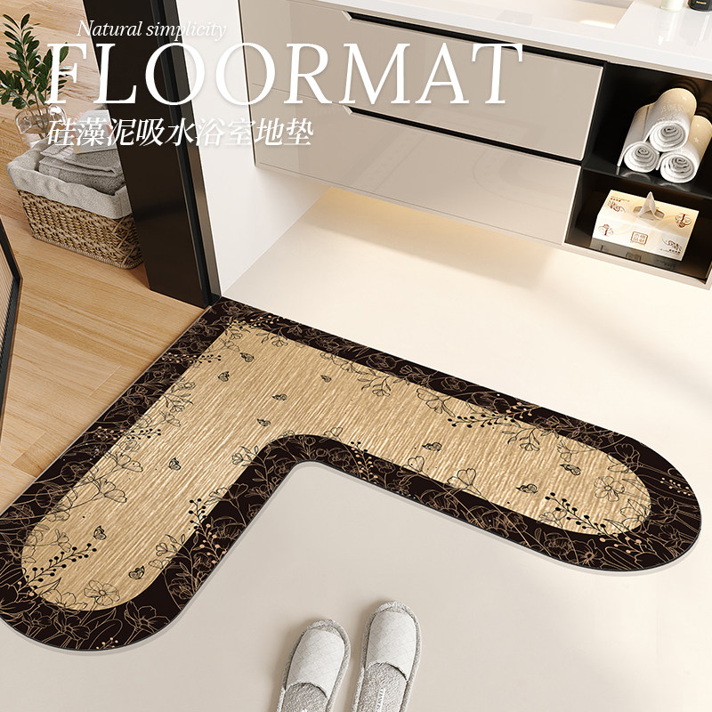 法式复古浴室地垫L型转角厕所门口地毯心形卫生间硅藻泥吸水脚垫,居家布艺,家用脚垫,淘宝优惠券,粉丝福利购,淘宝优惠卷