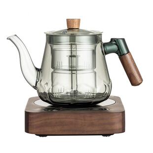烧水泡茶养生办公室小型实木煮茶器 玻璃蒸煮一体煮茶壶电陶炉套装