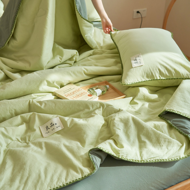 夏凉被可机洗水洗棉纯色薄款被子四件套夏季双人空调被