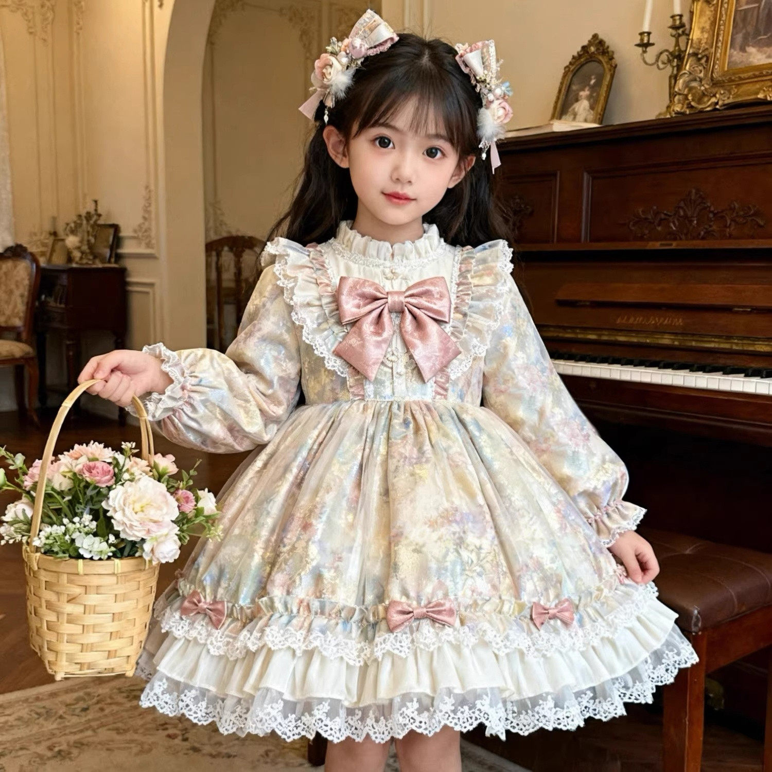 DGKP女童洛丽塔公主裙秋冬季洋气新款儿童生日礼服裙蓬蓬裙连衣裙