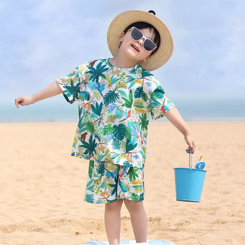 英国DHWA男童沙滩服短袖短裤套装儿童夏季套装旅游穿搭衣服宝宝夏