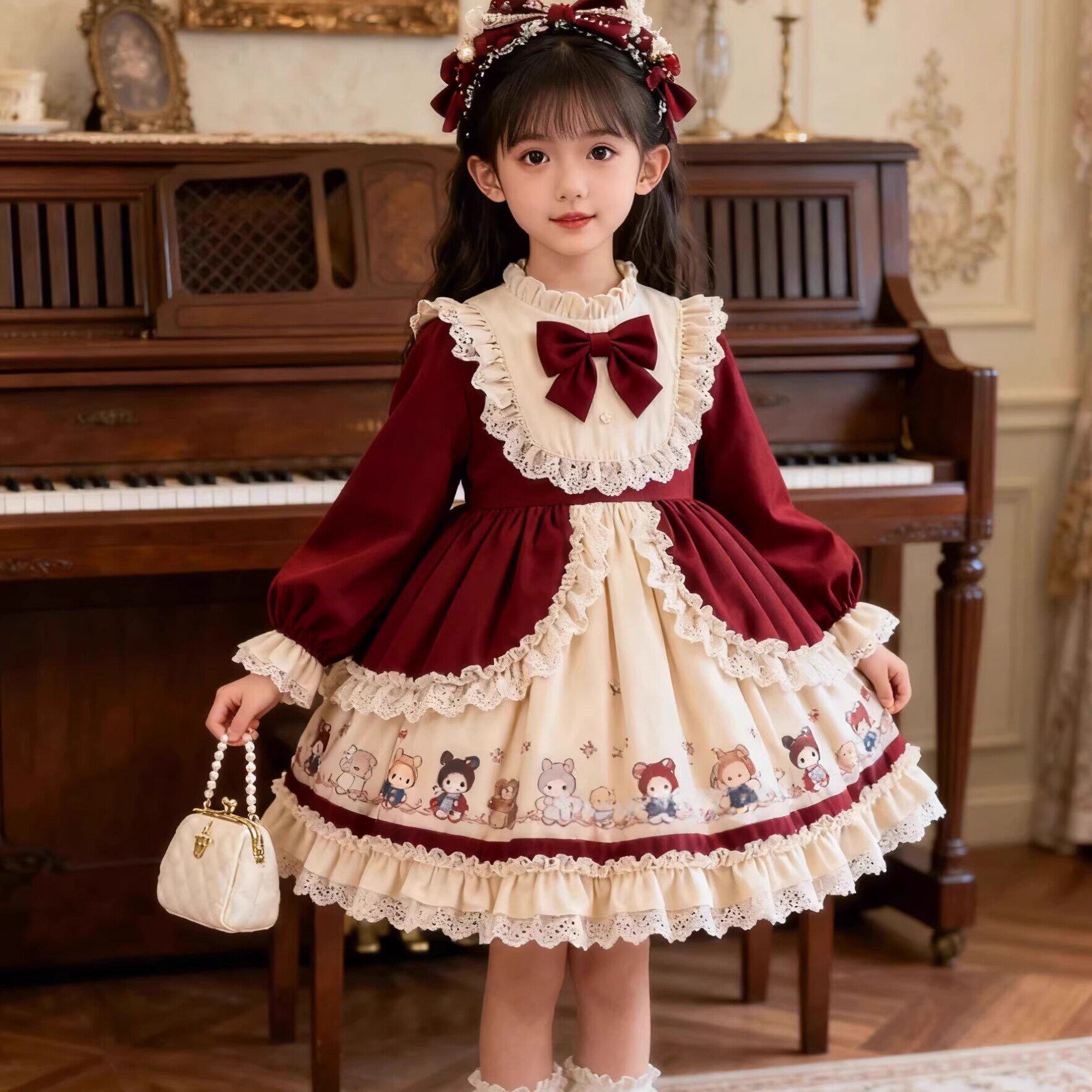 DGKP女童洛丽塔公主裙秋冬2026新款儿童生日礼服裙女孩宝宝连衣裙
