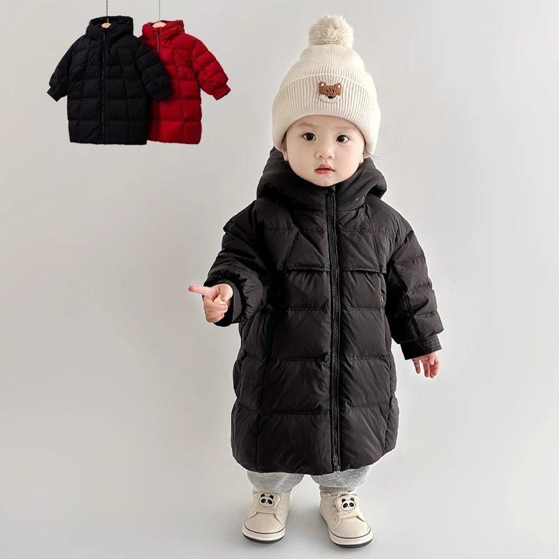 英国Next Red婴儿羽绒服保暖加厚外套白鸭绒连帽冬装中长款外出服