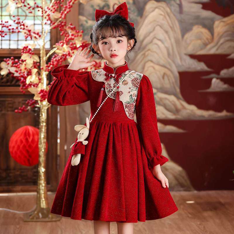 nextMaxM女童连衣裙秋冬2026新款小女孩中国风新年装儿童公主裙子
