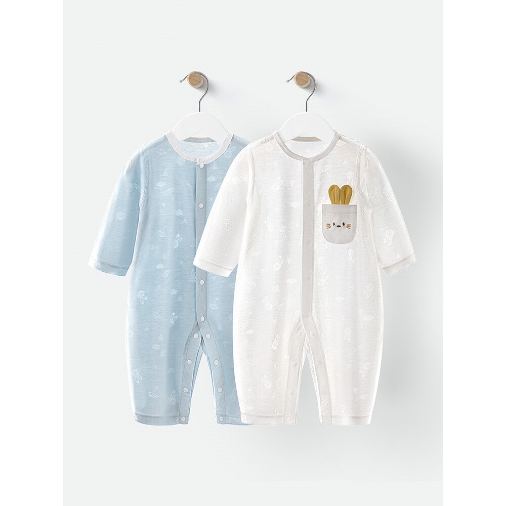 英国Next Red婴儿连体衣长袖薄款宝宝贴身透气哈衣新生儿夏装爬服