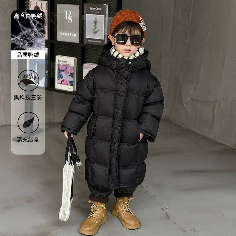 英国DHWA男童羽绒服冬季儿童长款白鸭绒保暖外套男宝宝冬装厚衣服