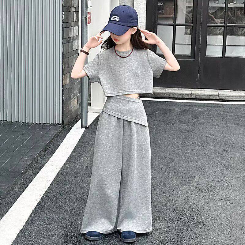 法国BERYDIA女童夏季t恤长裤套装2026新款儿童洋气短袖运动两件套