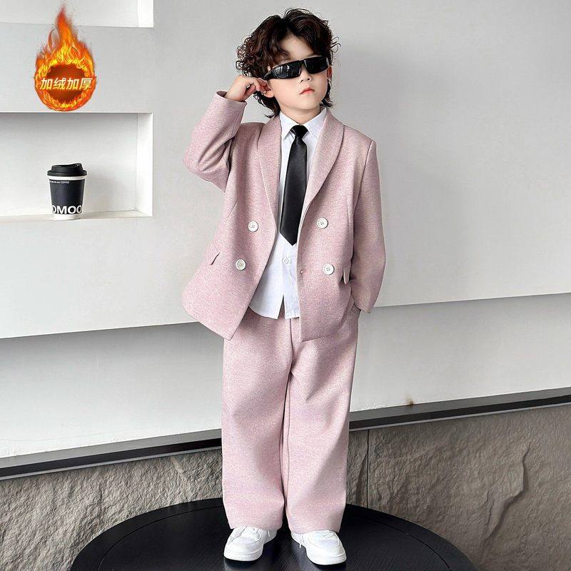 法国Uamtor男童西装套装新款2025儿童休闲西服加绒加厚礼服演出服