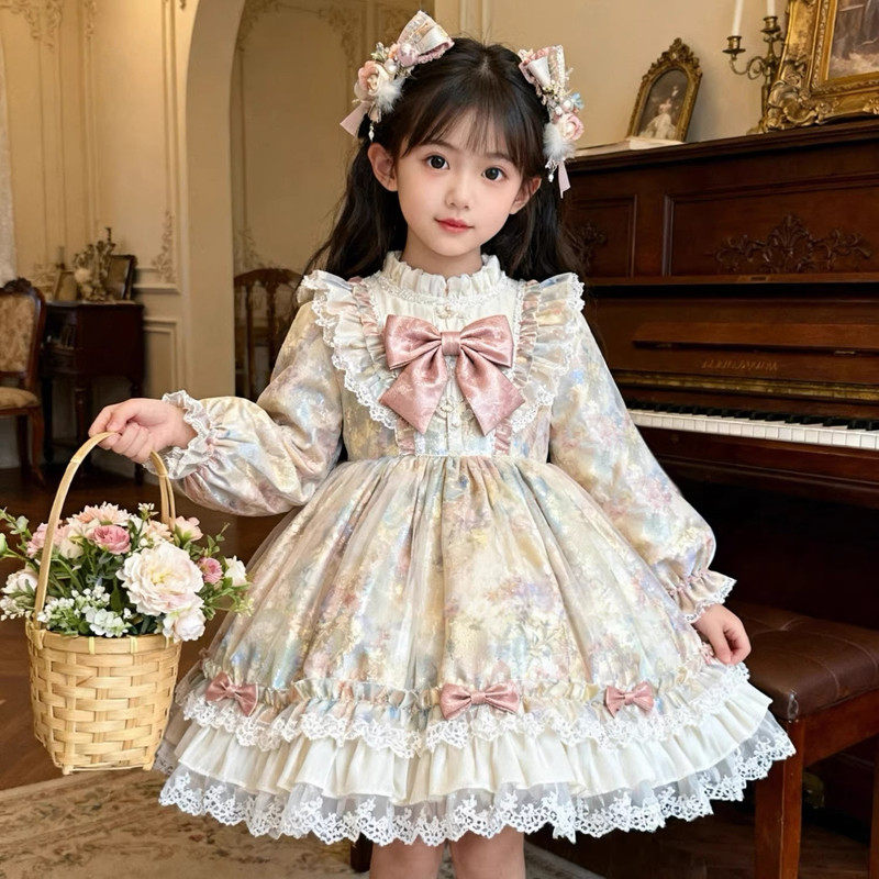 DGKP女童洛丽塔公主裙秋冬季洋气新款儿童生日礼服裙蓬蓬裙连衣裙