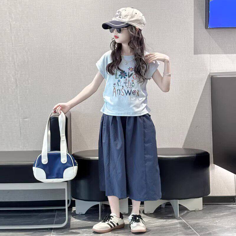 法国BERYDIA女童夏季短袖短裤套装2026新款女大童t恤夏装纯棉无袖