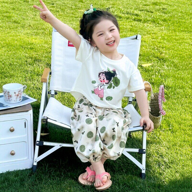 法国BADNUT女童夏装卡通短袖套装2026新款儿童宝宝防蚊裤两件套潮