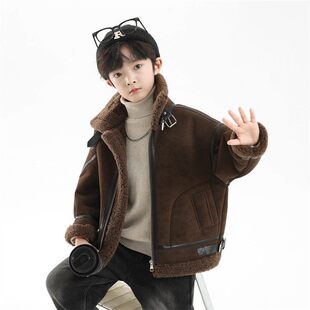 TTIT儿童装男童皮衣外套秋冬新款冬装加绒男孩夹克冬季加厚中大童