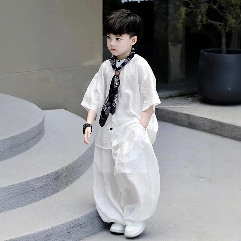 Next Alice男童夏季薄款套装2026新款儿童帅气时髦短袖衬衫灯笼裤