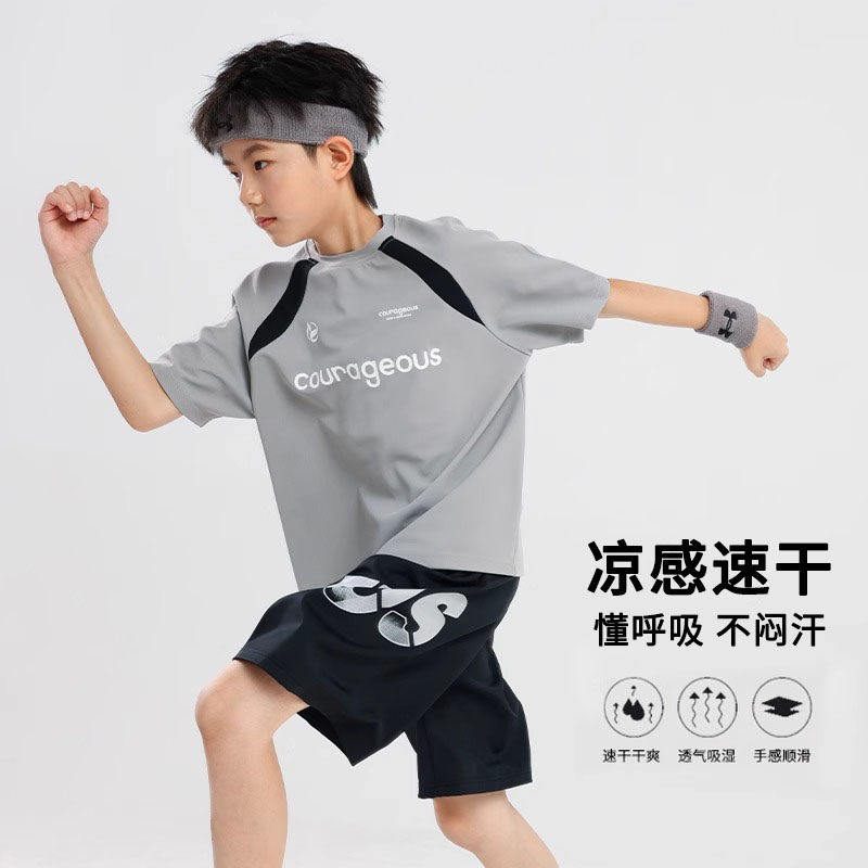 日本夏季儿童短袖t恤新款速干运动套装吸湿排汗凉感跑步篮球训练