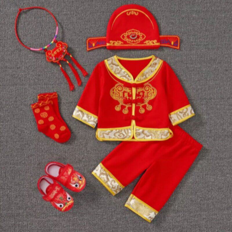 英国DHWA宝宝周岁礼服男女童春秋满月婴幼儿抓周婴儿衣服唐装