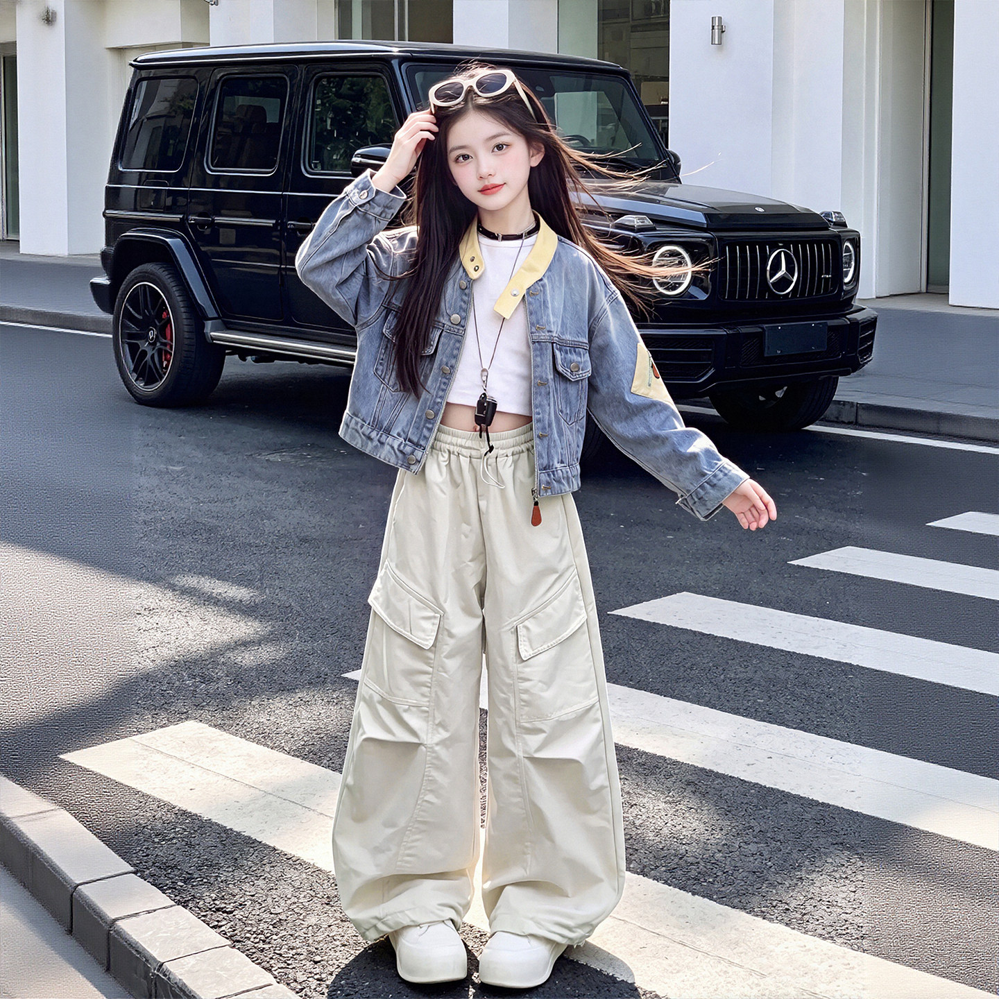 法国BERYDIA女童韩系牛仔外套2026秋季新款女孩短款休闲夹克上衣