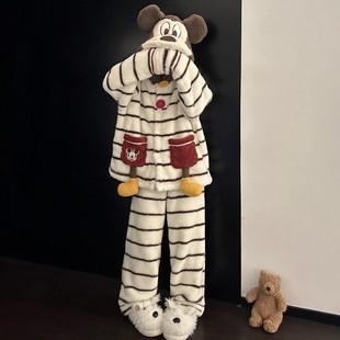 日本MDCW米奇儿童睡衣男女孩2025新款秋冬季珊瑚绒加厚家居服套装