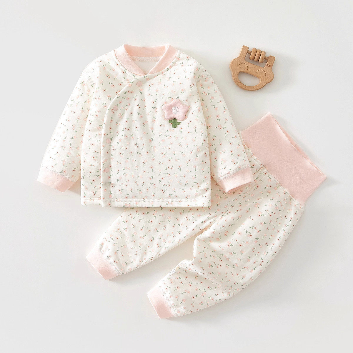 TTIT婴儿衣服秋冬季婴幼儿夹棉分体套装宝宝薄棉保暖棉衣女宝秋装