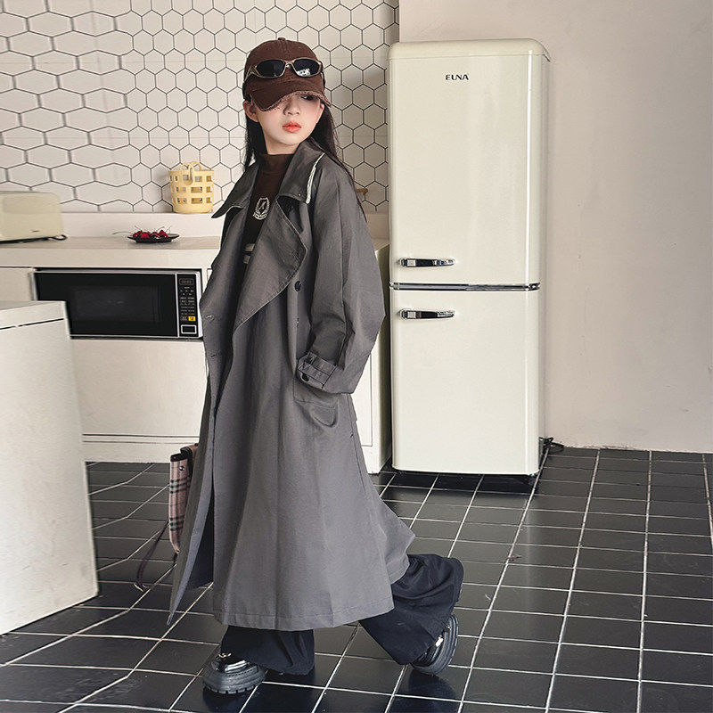 法国BERYDIA女童春秋风衣外套2026新款大童韩版英伦风中长款大衣