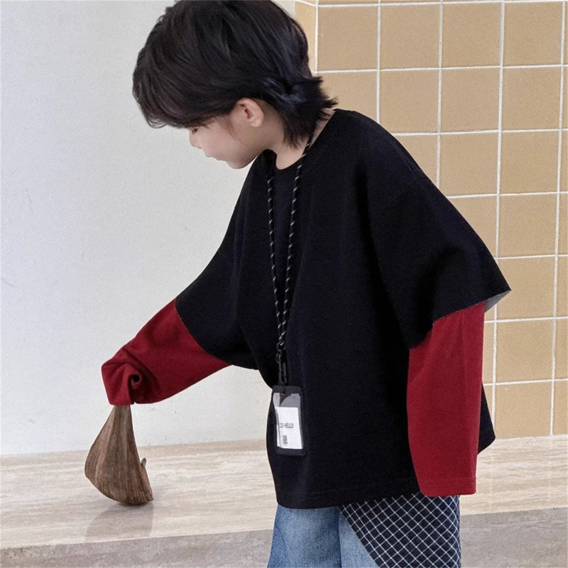 韩国Uamtor痞帅炸街男童t恤长袖春秋新款韩版潮酷穿搭假两件上衣