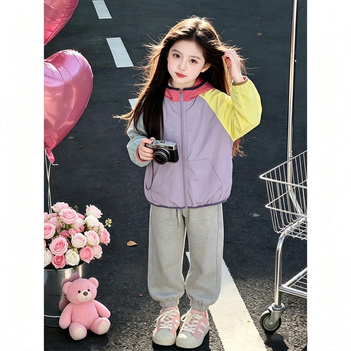 法国BERYDIA女童春秋季休闲外套2026新款儿童洋气连帽冲锋衣上衣