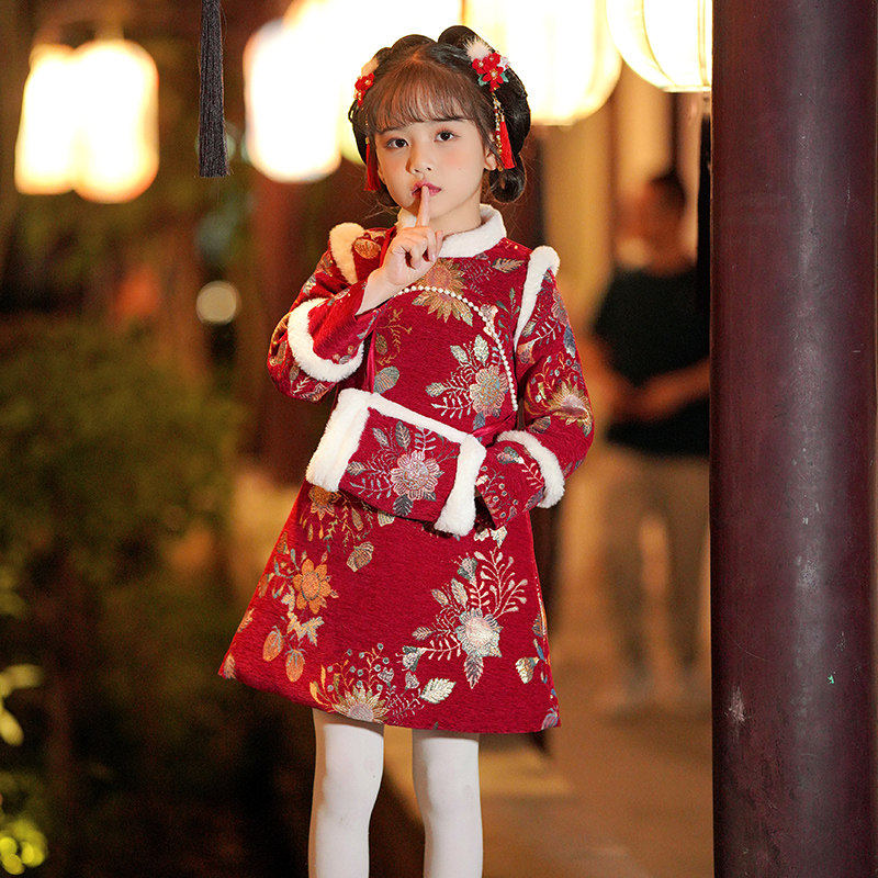 英国DHWA汉服女童唐装拜年服儿童过年冬装旗袍秋冬衣服国风