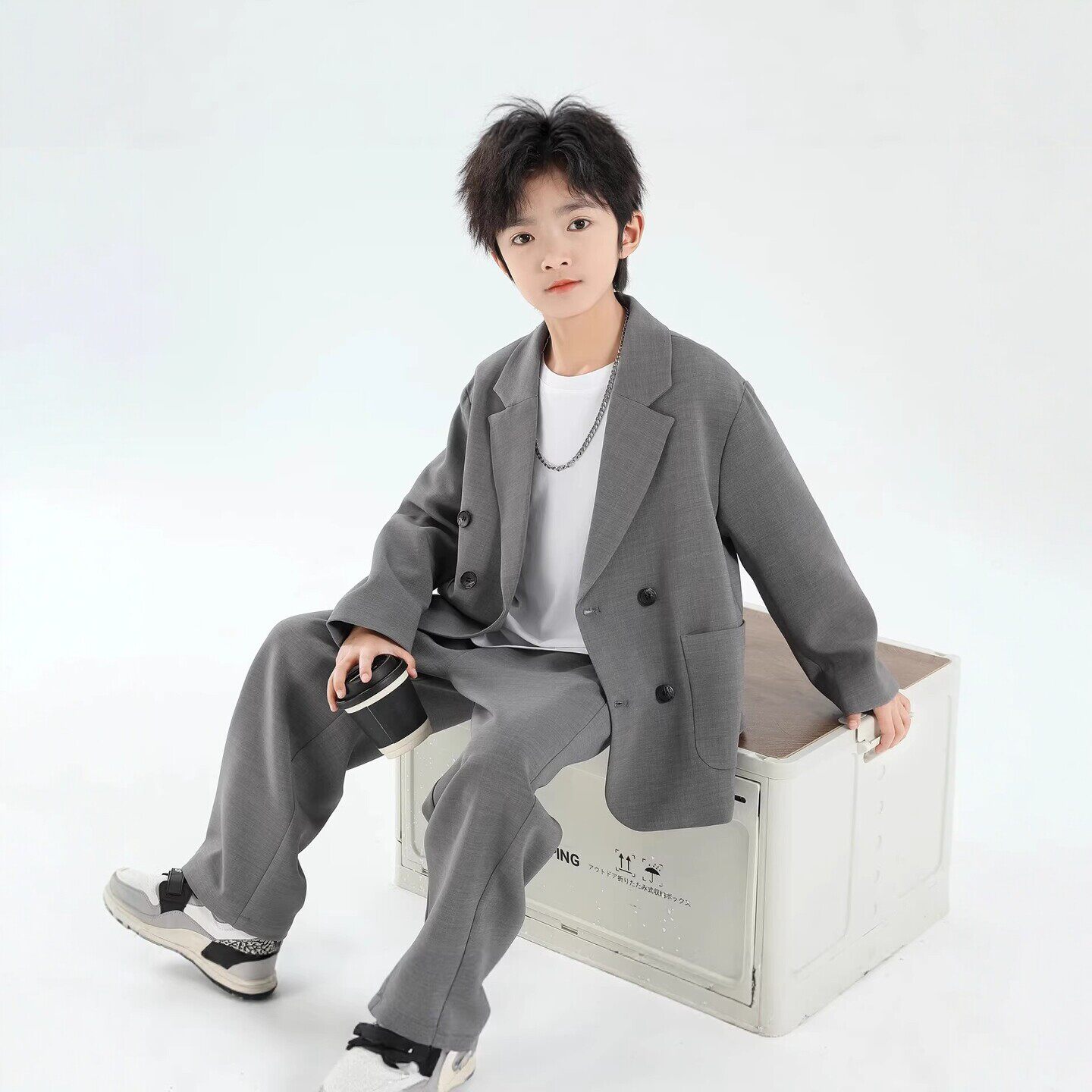韩国Uamtor男童西装套装春秋款中大童高端帅气时髦男孩西服两件套