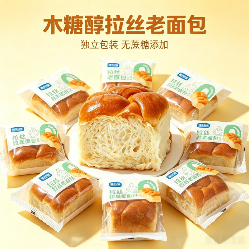 中老年人早餐零食面包无蔗糖木糖醇牛奶拉丝老式大面包传统手工