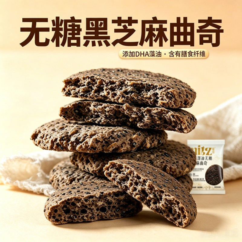无糖黑芝麻曲奇饼干长辈中老年人爱吃酥脆不粘牙0糖解馋饱腹代餐