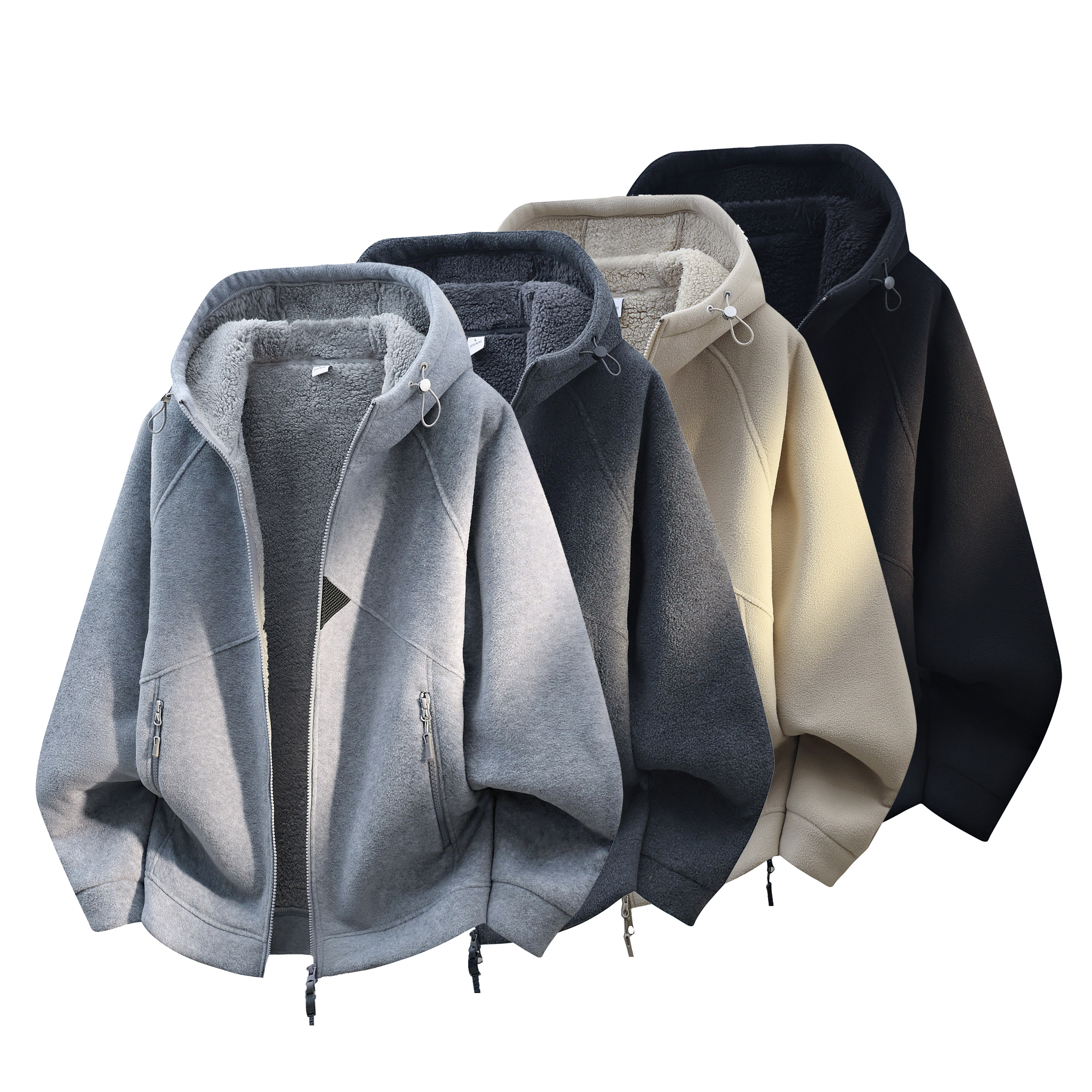 加绒加厚冬季ins风简约宽松连帽时尚加厚暖摇粒男生保暖外套2588