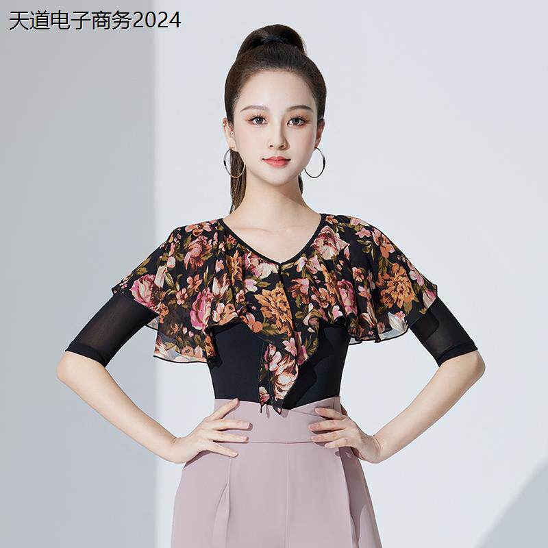 舞服新款网纱印花成人女