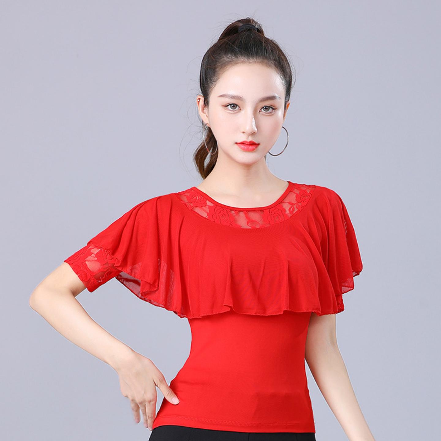 广场舞摩登舞华尔兹上衣女圆领