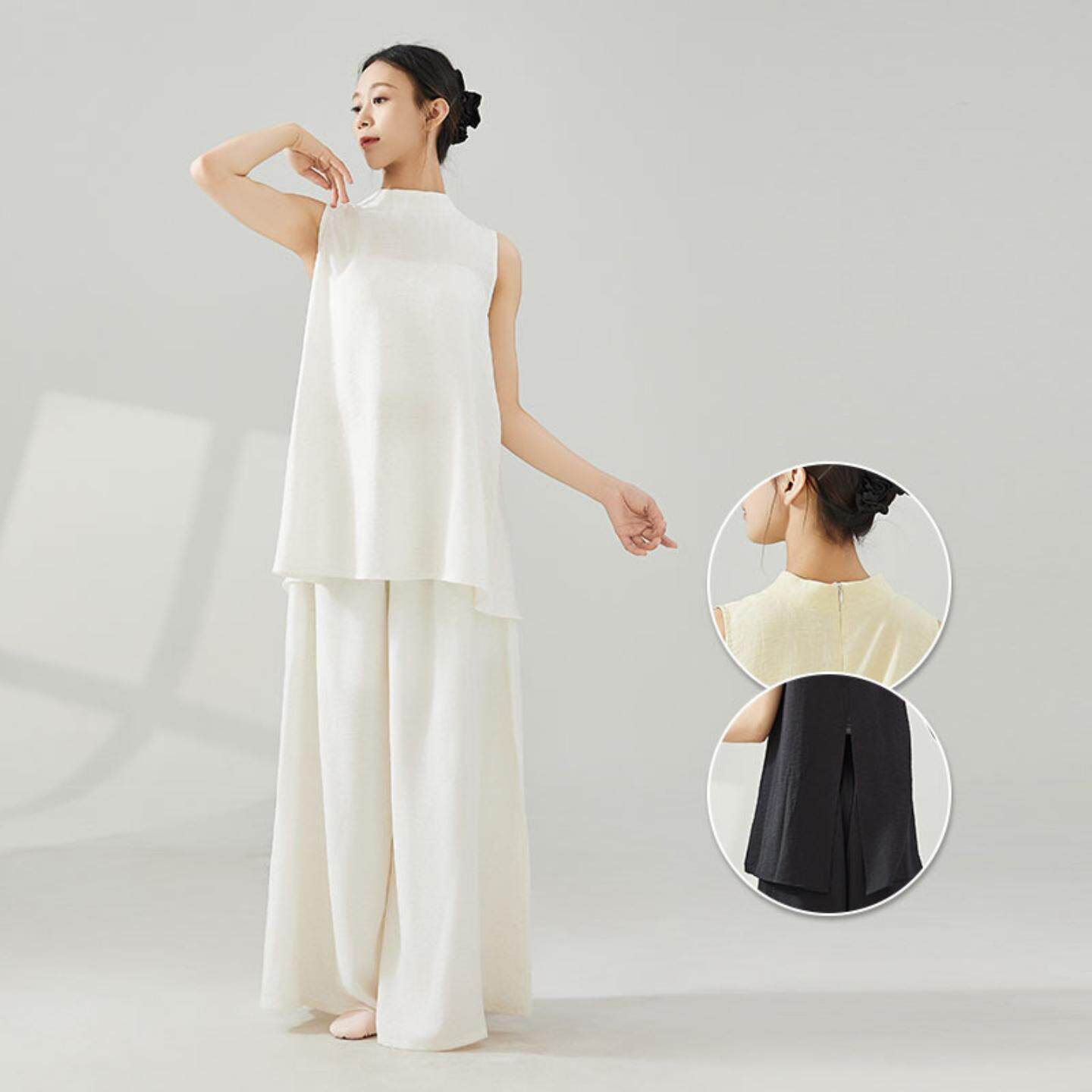 舞蹈服成人款女国风现代舞练功服白色无袖阔腿裤套装古典舞套装