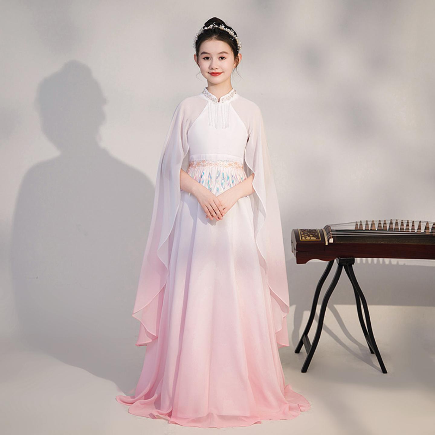 女童古筝演出服中国风超仙古琴