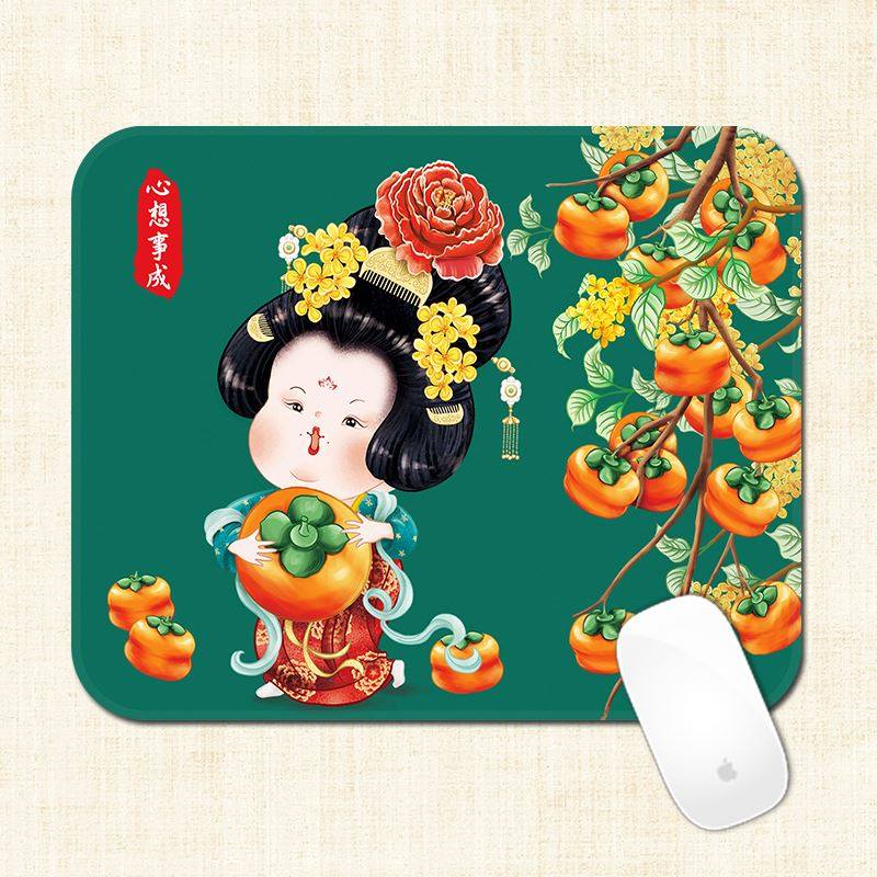 原创中国风国风古风杨贵妃国潮文艺女可爱办公加厚小号圆形鼠标垫