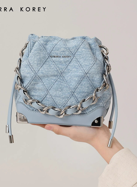 Cierra Korey官网 水桶包包女夏天牛仔蓝手提包链条单肩斜挎小包