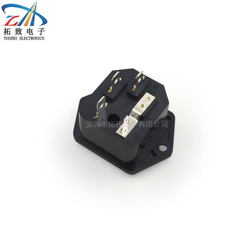 ac电源插座AC03-4P插座铜带耳朵保险座品嵌入式卡位品字