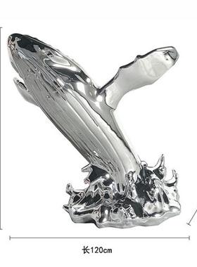 鲸鱼雕塑摆件海豚鲨鱼落地装饰售楼处酒店大堂楼梯间玻璃钢艺术品