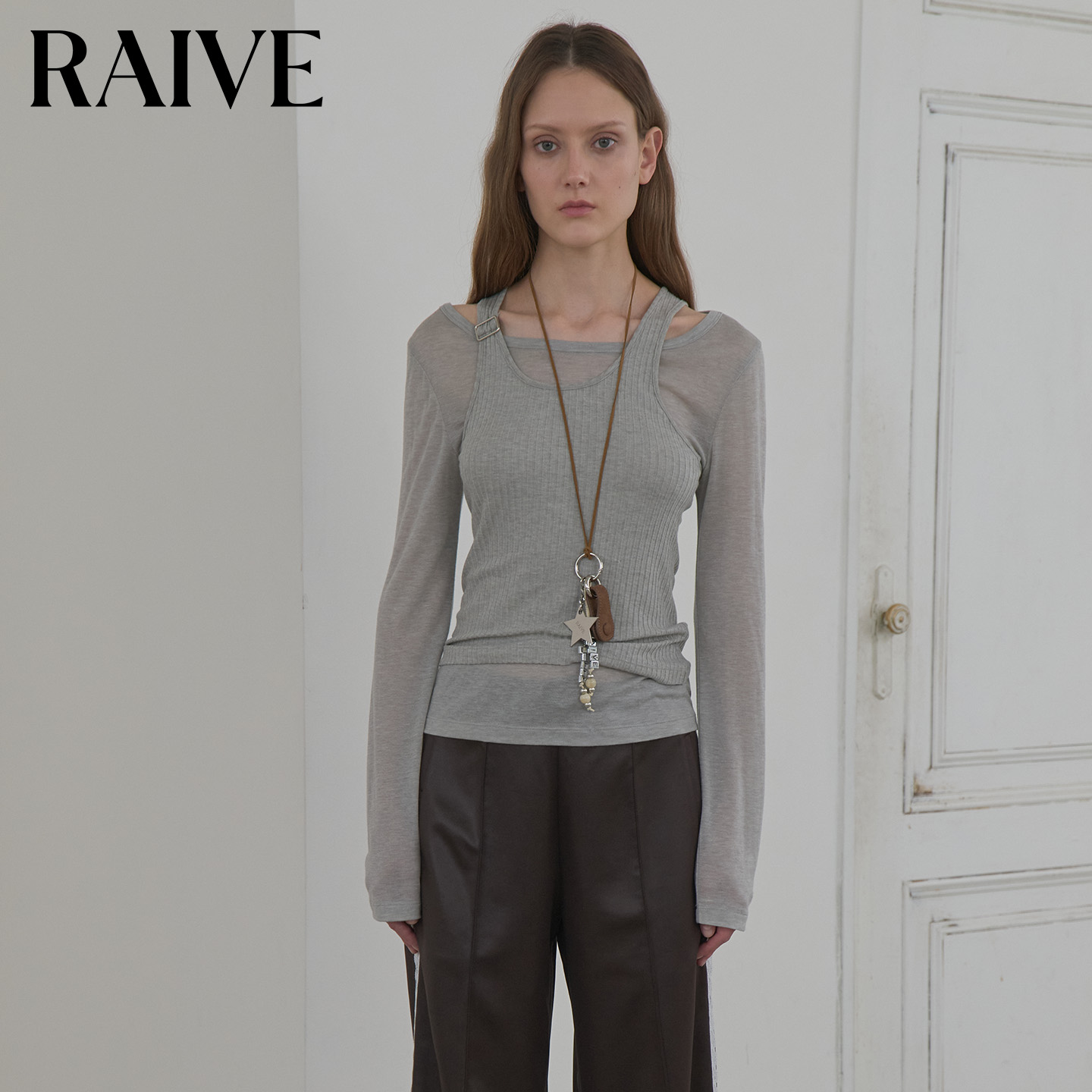 RAIVE一字领罩衫气质两件套T恤